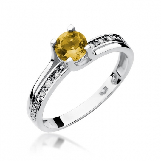 Złoty pierścionek z diamentem Białe złoto EW-106 cytryn