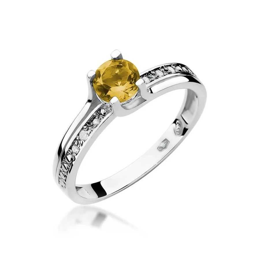 Złoty pierścionek z diamentem Białe złoto EW-106 cytryn