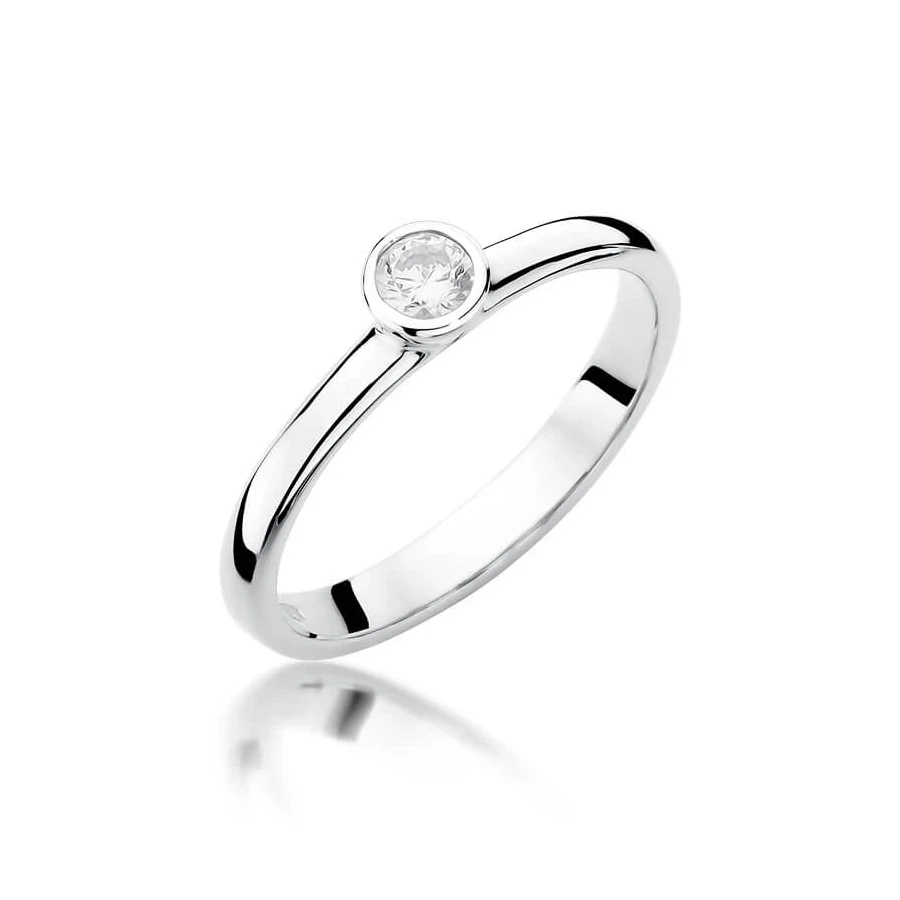 Złoty pierścionek z diamentem białe złoto 0,15ct