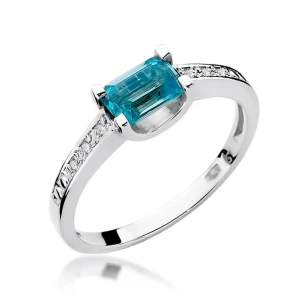 Złoty pierścionek z diamentem Białe złoto EW-105 topaz
