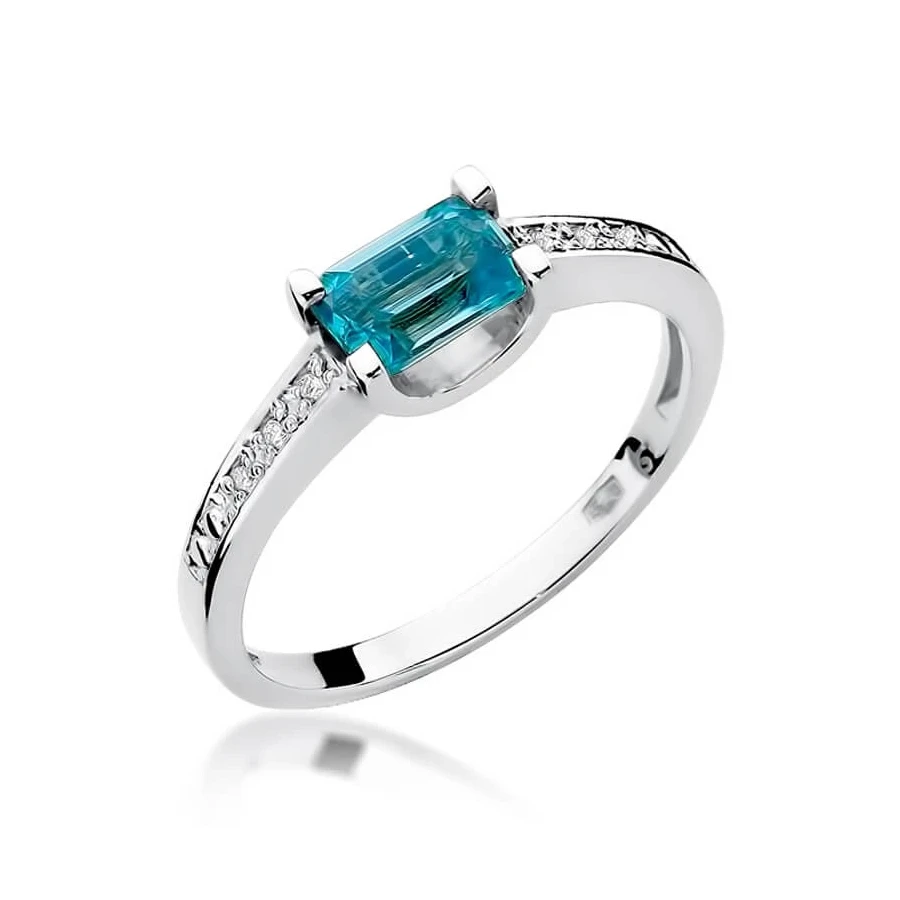 Złoty pierścionek z diamentem Białe złoto EW-105 topaz