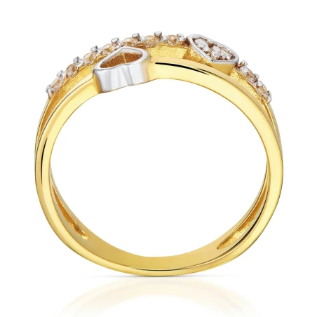 Złoty pierścionek serca 585 białe kamienie