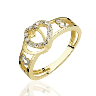 Złoty pierścionek serca z cyrkoniami