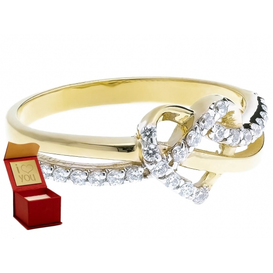 Złoty pierścionek zaręczynowy serce kamienie cyrkonie