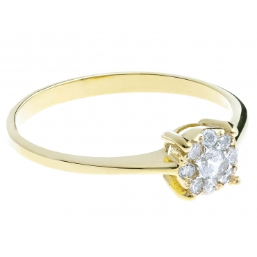 Złoty pierścionek z cyrkoniami 333 kwiatek białe kamienie