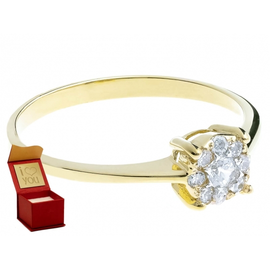 Złoty pierścionek z cyrkoniami w kształcie Kwiatka