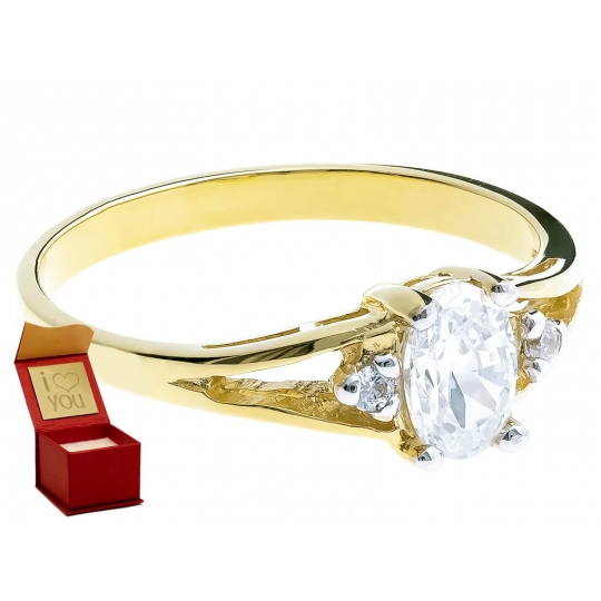 Złoty pierścionek z dużym kamieniem cyrkonia