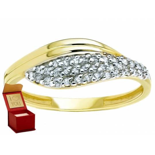 Elegancki złoty pierścionek z drobnymi Cyrkoniami