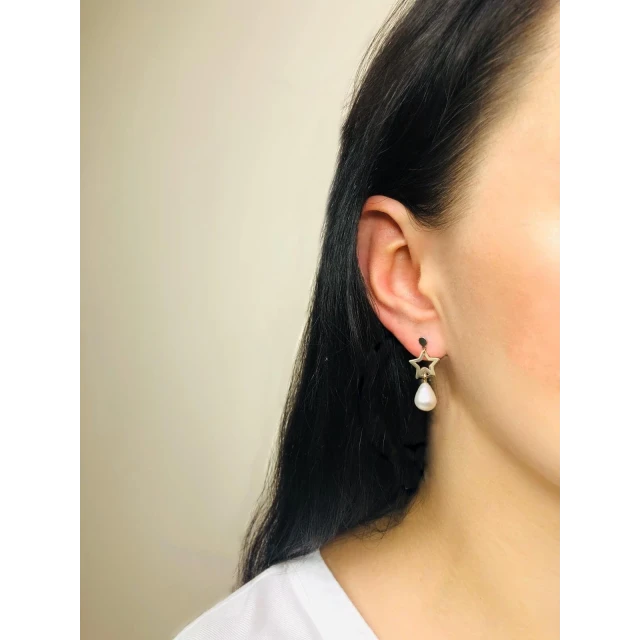 Goldene Ohrringe Pearl Hanging Sky