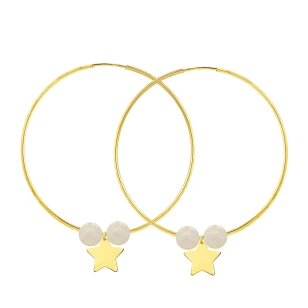 Złote Kolczyki koła Eclat La Pearls średnica 5 cm