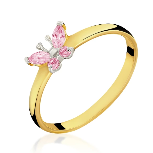 Goldener Ring BUTTERFLY hellrosa 585