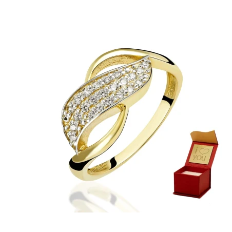 Złoty pierścionek 585 liść cyrkonii