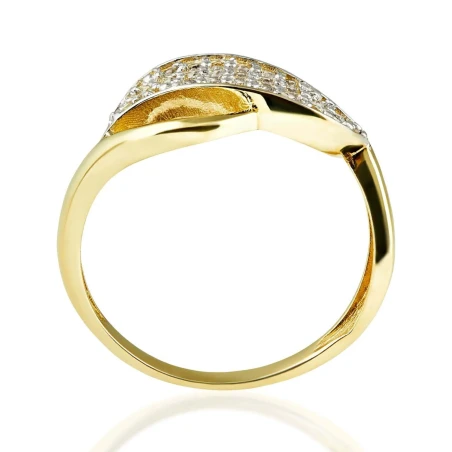 Złoty pierścionek 585 liść cyrkonii