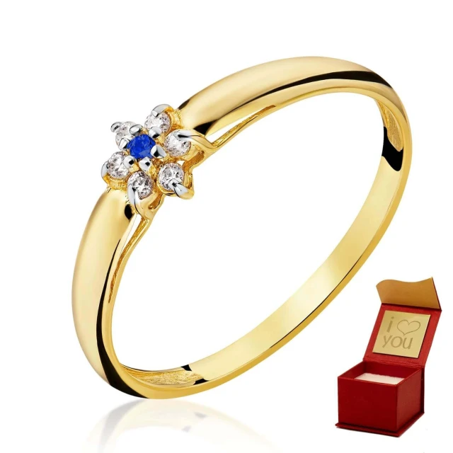 Gold Ring Blume Blau Probe 585
