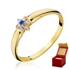 Złoty pierścionek Kwiatek Niebieski próba 585