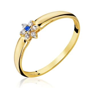 Złoty pierścionek Kwiatek Niebieski próba 585