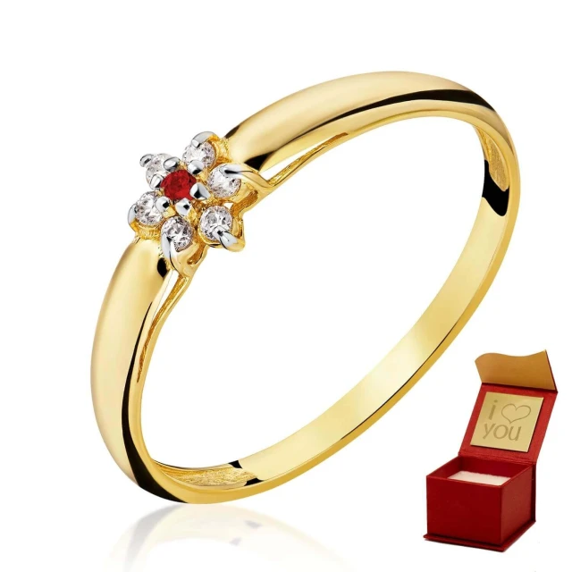 Gold Ring Blume Rot Probe 585