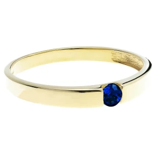 Złoty pierścionek niebieski kamień próba 585
