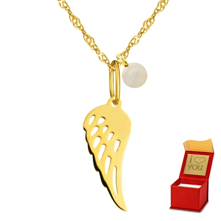 Złoty naszyjnik z perełką Anielski znak