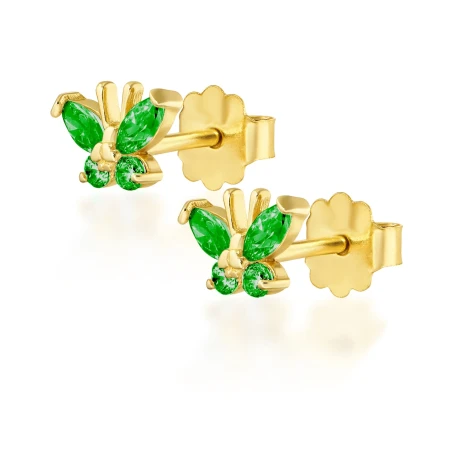 Złote kolczyki motylki zielone 585