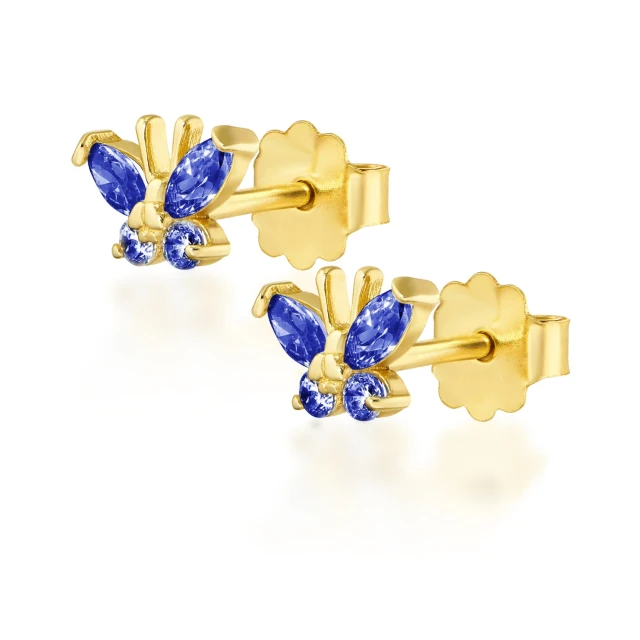 Goldene Ohrringe BUTTERFLIES blau 585