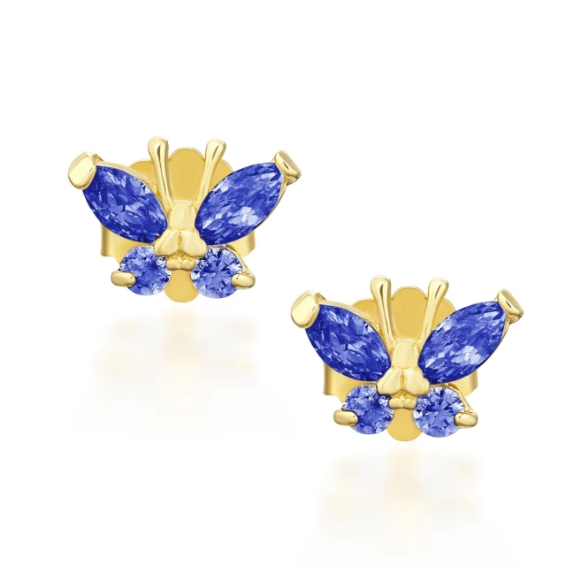 Goldene Ohrringe BUTTERFLIES blau 585