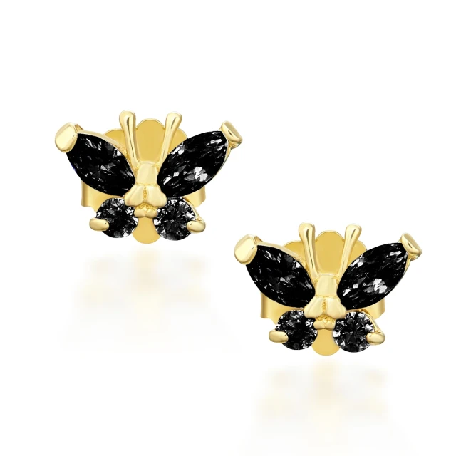 Goldene Ohrringe BUTTERFLIES black 585