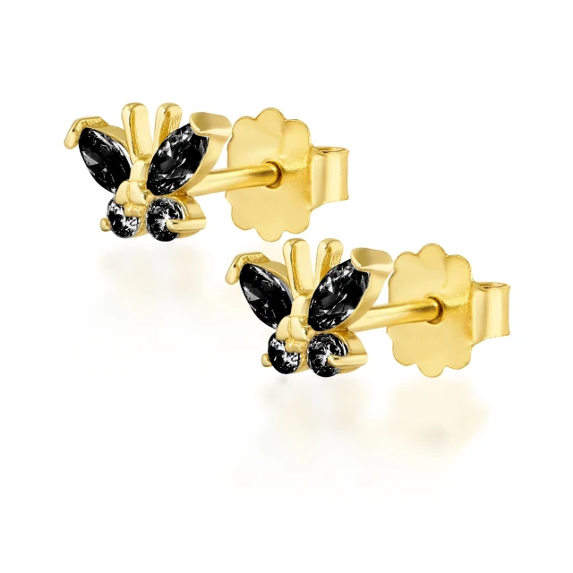 Goldene Ohrringe BUTTERFLIES black 585