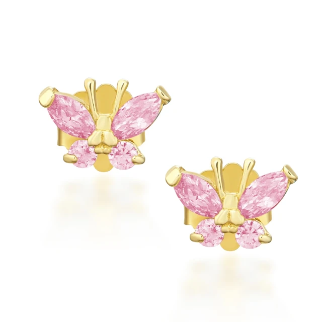 Goldene Ohrringe BUTTERFLIES pink 585