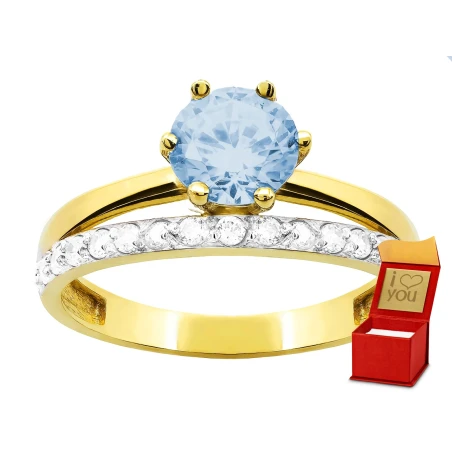 Złoty pierścionek 333 błękitny kamień