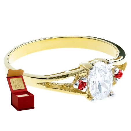 Złoty pierścionek z dużym kamieniem 333 rubinowe cyrkonie