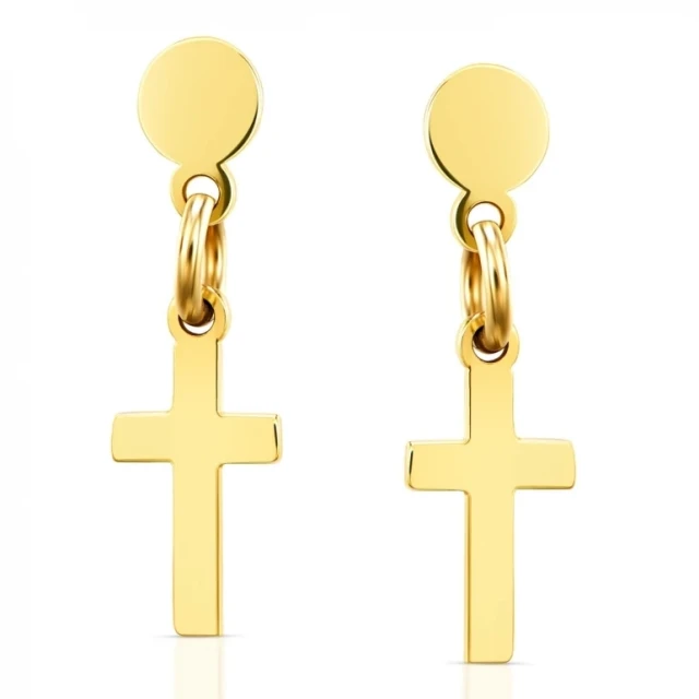 Goldene Stabohrringe mit glattem Kreuz 585