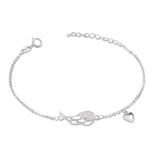 Silberner Armbandflügel und Herzen