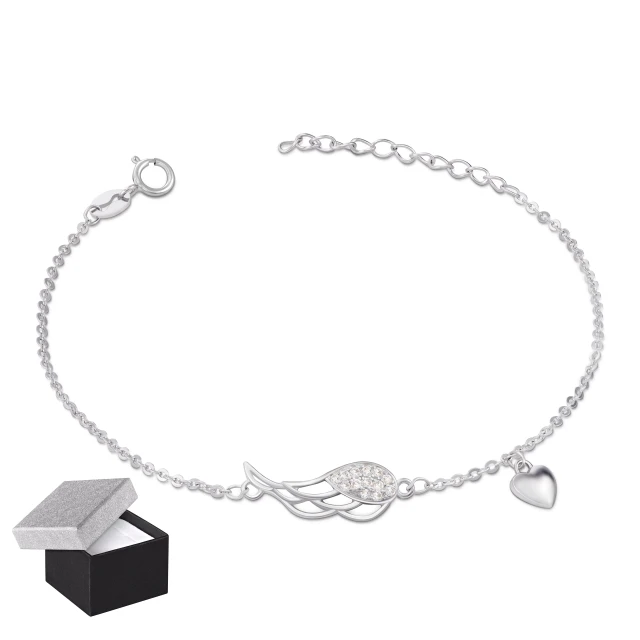 Silberner Armbandflügel und Herzen