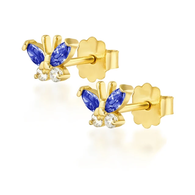 Goldene Ohrringe BUTTERFLIES blau 585