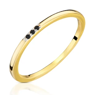 Złoty pierścionek Delikatny okrąg próba 585 czarne kamienie