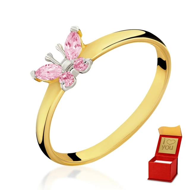 Goldener Ring BUTTERFLY hellrosa 585