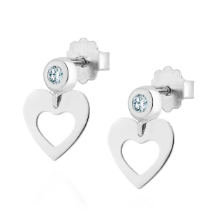 Srebrne kolczyki serce z błękitną cyrkonią 2,5mm
