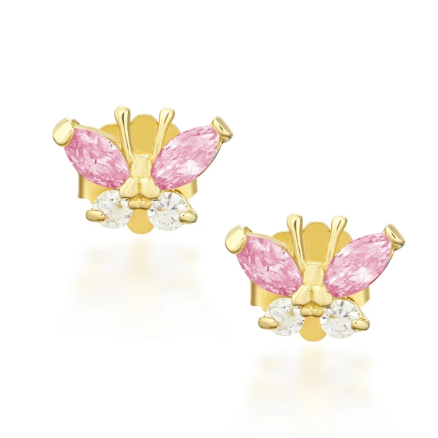 Goldene Ohrringe BUTTERFLIES pink Sample 585