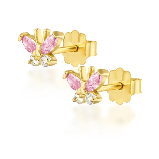 Goldene Ohrringe BUTTERFLIES pink Sample 585