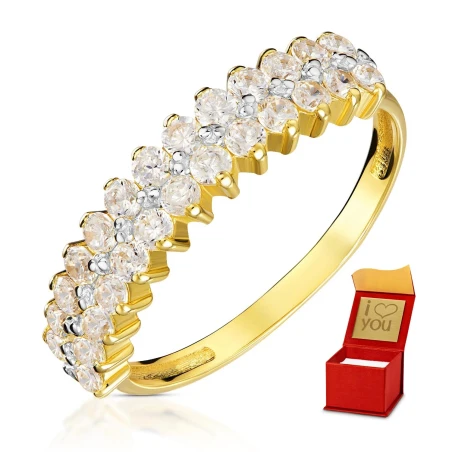 Złoty pierścionek 585 białe kamienie