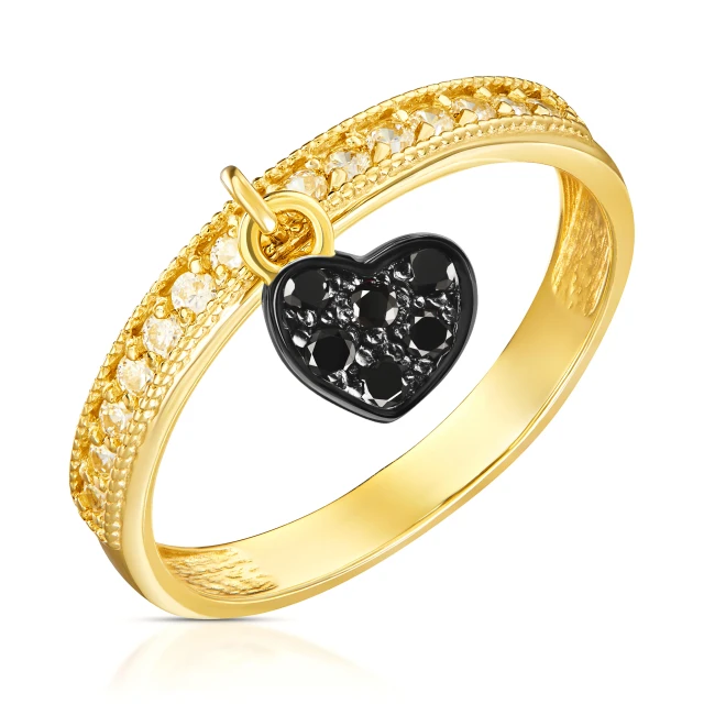 Goldener Ring Hängendes Herz Schwarz Rhodium 585