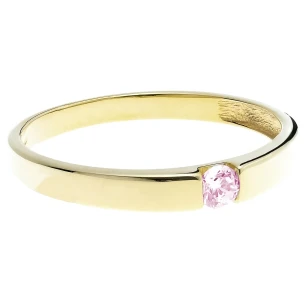 Złoty pierścionek różowy kamień próba 585