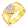 Szeroki pierścionek złoty duże serce z cyrkoniami