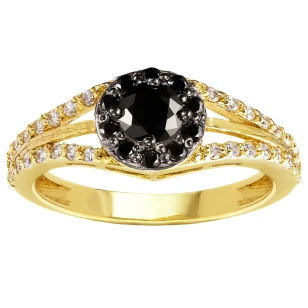 Złoty pierścionek zaręczynowy czarne kamienie