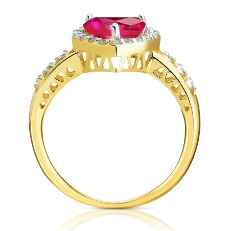 Złoty pierścionek zaręczynowy rubinowe serce