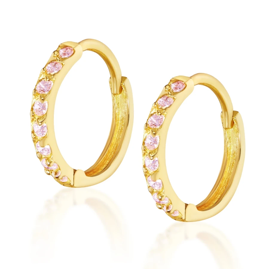Złote kolczyki Princess Sparkle różowe kamienie próba 585