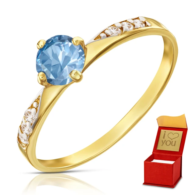 Goldener Ring Zirkonie Nur ein blauer Stein