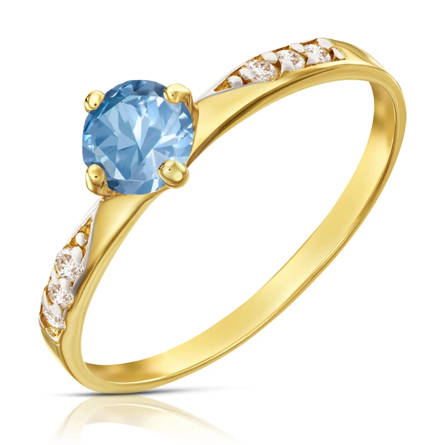 Złoty pierścionek Cyrkonie Only One błękitny kamień