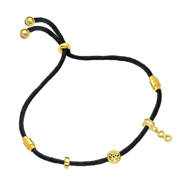 Vergoldetes Armband schwarze Schnur INFINITY